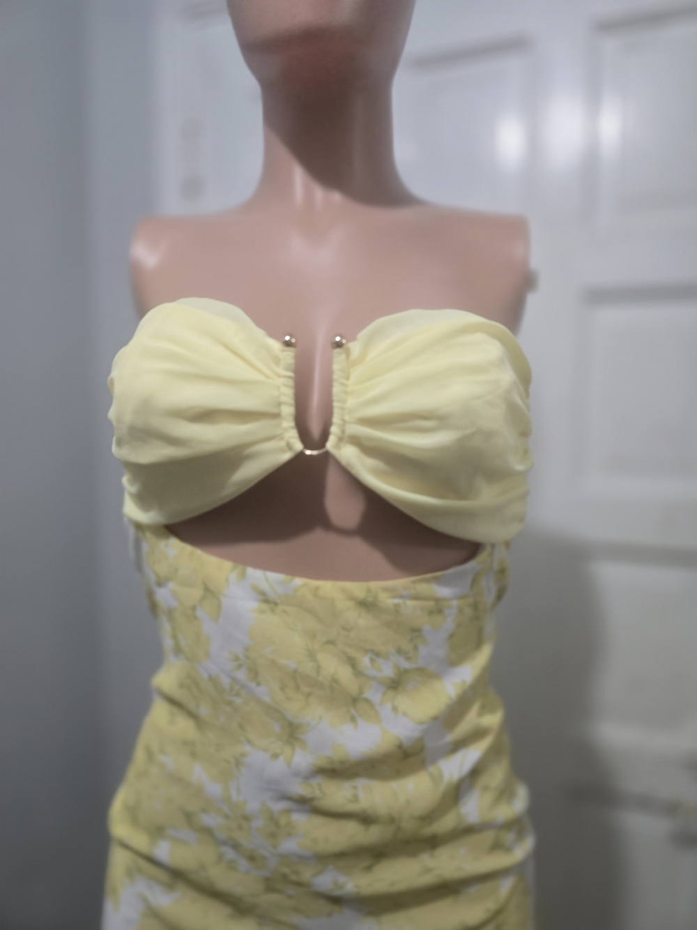 Peppermayo Pale Yellow Floral Strapless Cutout Maxi Dress - Picture 9 of 11